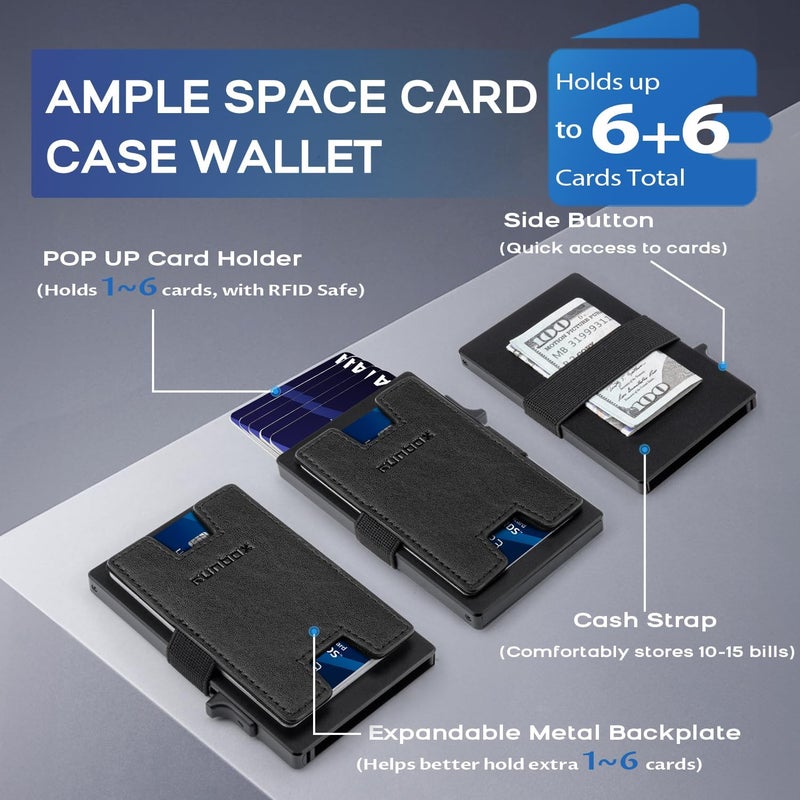 RUNBOX Mens Business Card Holder, Slim Card Wallet for Men and Women, Minimalist RFID Blocking Wallet with Pop-Up Function, Thin Design, Metal Cases Holds 6+6 Cards, Gifts for Men, Men's Accessories - Image 2